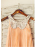 Peter Pan Champagne Sequin Collar Peach Pleated Chiffon Flower Girl Dress